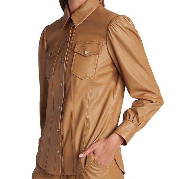 Cinq à Sept, Sarine Long-Sleeve Leather Shirt. New, never worn with tags. XS. - Picture 6 of 12